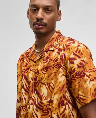 Mode Of One Men's Relaxed-fit Zebra Camp Shirt, Macy's Exclusive In Orange