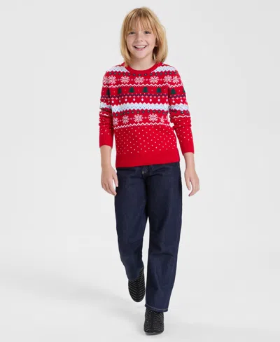 Holiday Lane Girls Fair Isle Sweater, Macy's Exclusive In Red