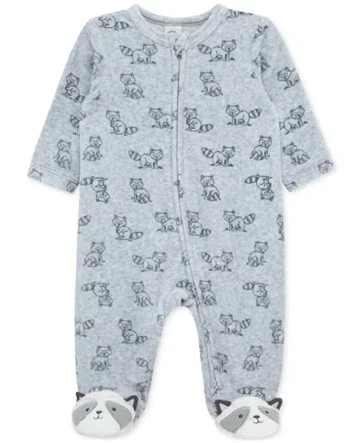 Little Me Baby Boys Raccoon-print Footed Coverall In Blue