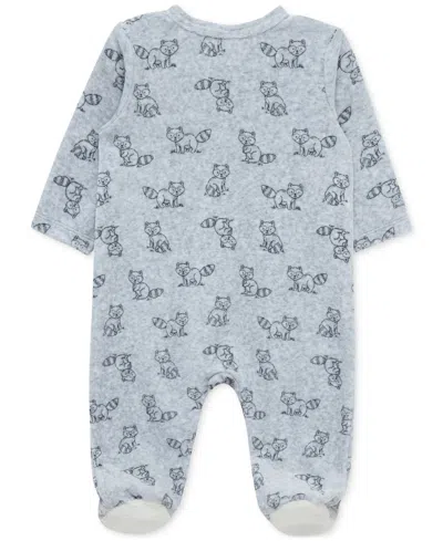 Little Me Baby Boys Raccoon-print Footed Coverall In Blue