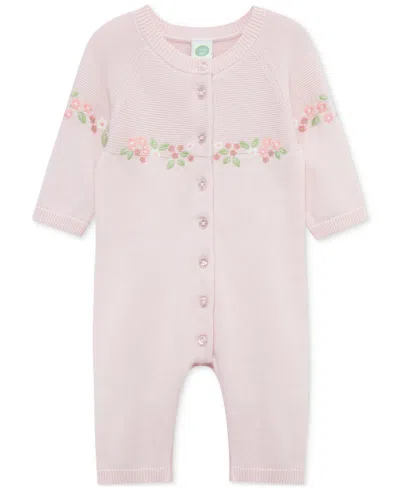 Little Me Baby Girls Cotton Garland Sweater Coverall In Pink