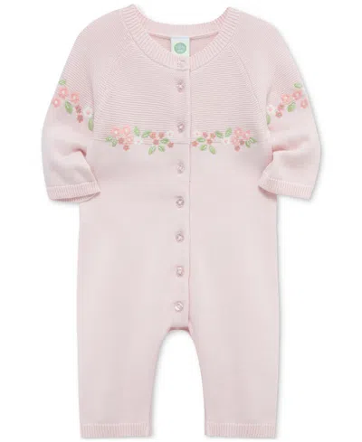 Little Me Baby Girls Cotton Garland Sweater Coverall In Pink