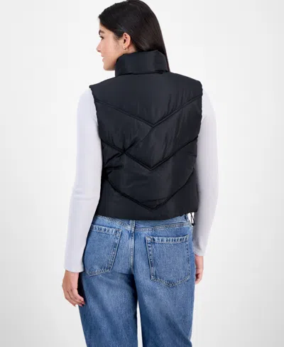 Madden Girl Juniors' Bungee-hem Mitered Puffer Vest In Black
