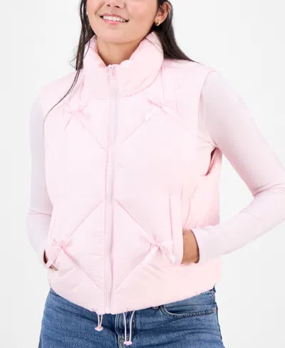 Madden Girl Juniors' Bow-trim Puffer Vest In Pink