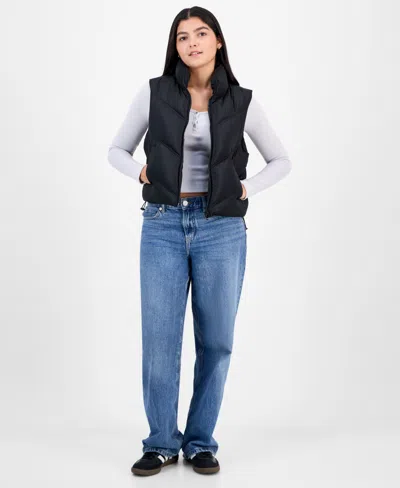 Madden Girl Juniors' Bungee-hem Mitered Puffer Vest In Black