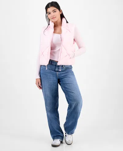 Madden Girl Juniors' Bow-trim Puffer Vest In Pink