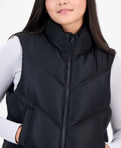 Madden Girl Juniors' Bungee-hem Mitered Puffer Vest In Black