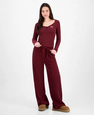 Madden Girl Juniors Hacci Ribbed Top Drawstring Pants In Multi