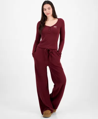 Madden Girl Juniors Hacci Ribbed Top Drawstring Pants In Multi