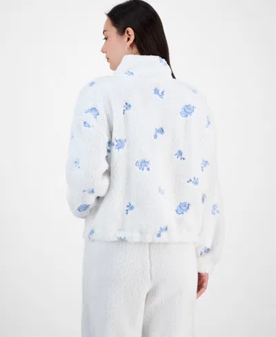 Madden Girl Juniors Embroidered Zip Up Sherpa Jacket Sherpa Joggers In White