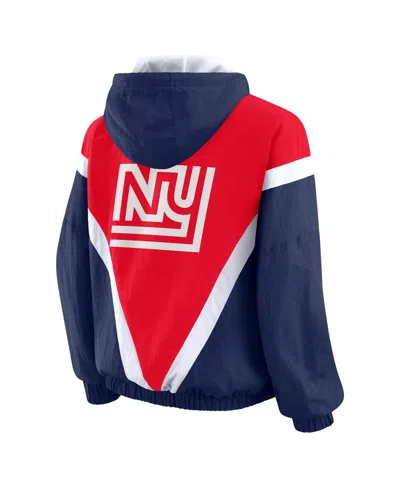 Wear By Erin Andrews Women's Red/royal New York Giants Retro Crinkle Full-zip Hoodie Windbreaker In Multi