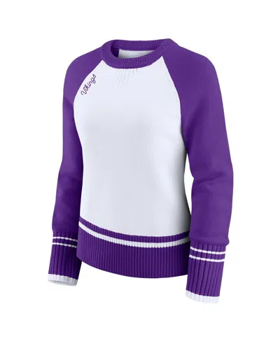 Wear By Erin Andrews Women's White/purple Minnesota Vikings Color Block Raglan Sweater In Multi