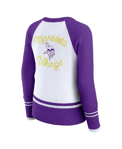 Wear By Erin Andrews Women's White/purple Minnesota Vikings Color Block Raglan Sweater In Multi