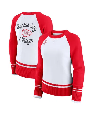 Wear By Erin Andrews Women's White/red Kansas City Chiefs Color Block Raglan Sweater In Multi