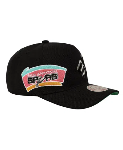 Mitchell & Ness Men's Black San Antonio Spurs Busted Logo Wordmark Wrap-around Pro Pinch Adjustable Hat In Black