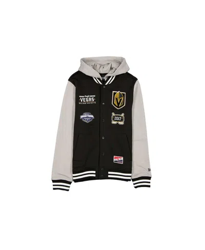 New Era Men's Black/grey Vegas Golden Knights Full-snap Fleece Hoodie Jacket In Gray
