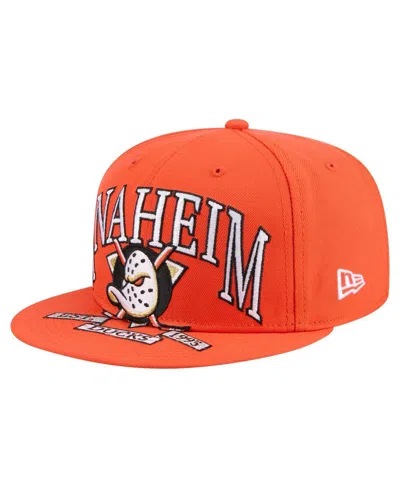 New Era Men's Orange Anaheim Ducks Oversized Arch 59fifty Fitted Hat In Orange
