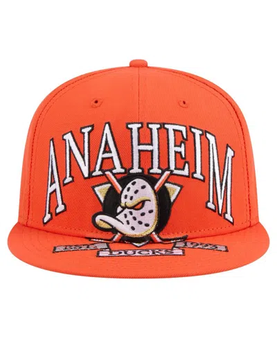 New Era Men's Orange Anaheim Ducks Oversized Arch 59fifty Fitted Hat In Orange