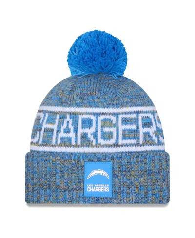 New Era Men's Powder Blue Los Angeles Chargers 2025 Sideline Cold Weather Cuffed Pom With Knit Hat In Blue