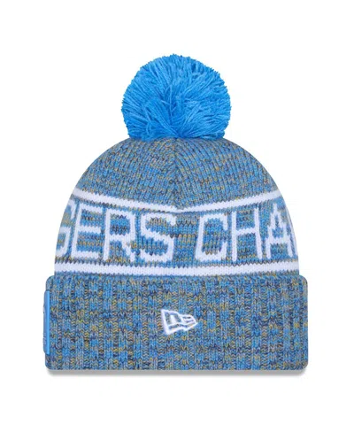 New Era Men's Powder Blue Los Angeles Chargers 2025 Sideline Cold Weather Cuffed Pom With Knit Hat In Blue