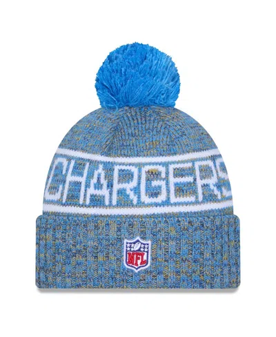 New Era Men's Powder Blue Los Angeles Chargers 2025 Sideline Cold Weather Cuffed Pom With Knit Hat In Blue