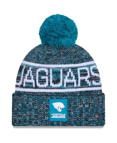 New Era Men's Teal Jacksonville Jaguars 2025 Sideline Cold Weather Cuffed Pom With Knit Hat In Blue