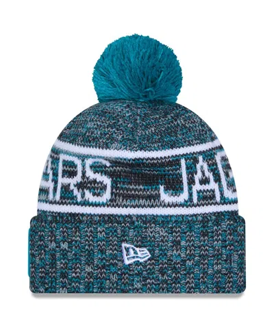 New Era Men's Teal Jacksonville Jaguars 2025 Sideline Cold Weather Cuffed Pom With Knit Hat In Blue