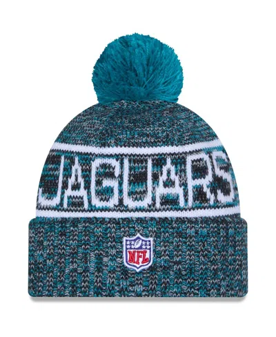 New Era Men's Teal Jacksonville Jaguars 2025 Sideline Cold Weather Cuffed Pom With Knit Hat In Blue