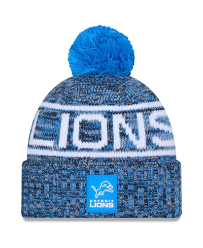 New Era Men's Blue Detroit Lions 2025 Sideline Cold Weather Cuffed Pom With Knit Hat In Blue