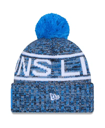 New Era Men's Blue Detroit Lions 2025 Sideline Cold Weather Cuffed Pom With Knit Hat In Blue