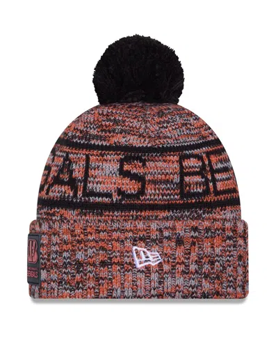 New Era Men's Orange Cincinnati Bengals 2025 Sideline Cold Weather Cuffed Pom With Knit Hat In Brown