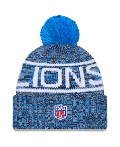 New Era Men's Blue Detroit Lions 2025 Sideline Cold Weather Cuffed Pom With Knit Hat In Blue