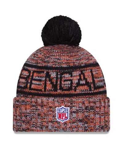 New Era Men's Orange Cincinnati Bengals 2025 Sideline Cold Weather Cuffed Pom With Knit Hat In Brown