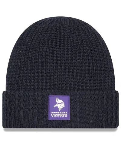 New Era Men's Charcoal Minnesota Vikings 2025 Sideline Cold Weather Cuffed Knit Hat In Black