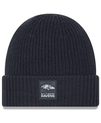 New Era Men's Charcoal Baltimore Ravens 2025 Sideline Cold Weather Cuffed Knit Hat In Black