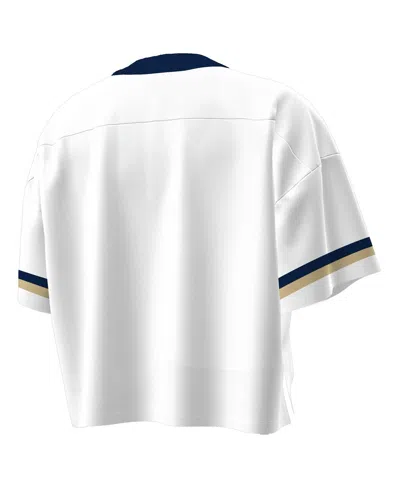 Under Armour Women's White Navy Midshipmen Fashion Jersey Boxy Cropped V-neck T-shirt In White
