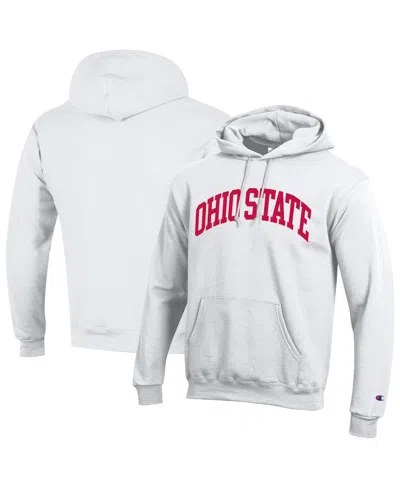 Champion Men's White Ohio State Buckeyes Basic Arch Fleece Pullover Hoodie In White