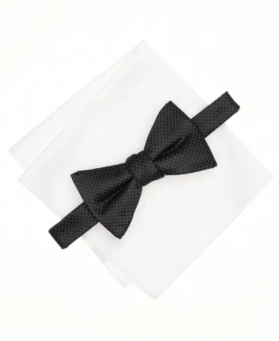 Alfani Men's Mini-pattern Bow Tie & Solid Pocket Square Set, Exclusively At Macy's In Black