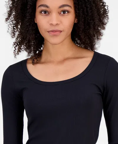 Self Esteem Juniors' Basic Soft Rib Long-sleeve Top In Black