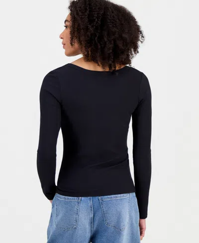 Self Esteem Juniors' Basic Soft Rib Long-sleeve Top In Black