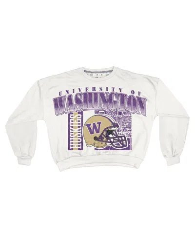 Pressbox White Washington Huskies Oversized Janice Retro Waist-length Sweatshirt In White