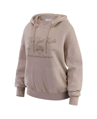 Wear By Erin Andrews Women's Tan New York Knicks Washed Pullover Crewdie In Neutral