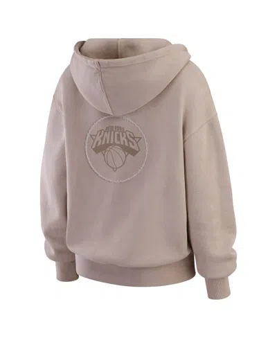 Wear By Erin Andrews Women's Tan New York Knicks Washed Pullover Crewdie In Neutral