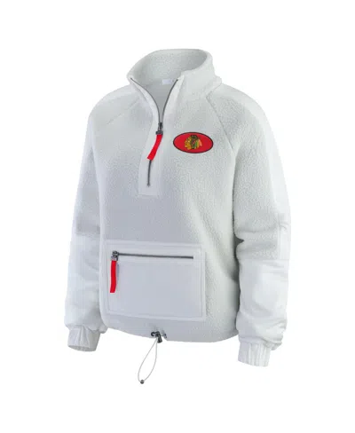 Wear By Erin Andrews Women's Gray/white Chicago Blackhawks Polar Fleece Quarter-zip Jacket In White