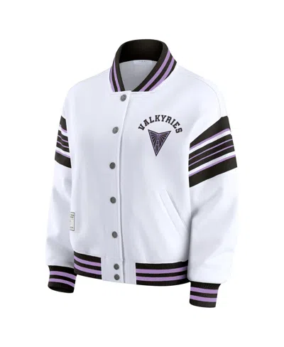 Wear By Erin Andrews Women's White/black Golden State Valkyries Plus Size Full-snap Fleece Sweatshirt Jacket In White
