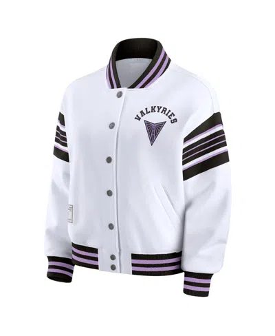 Wear By Erin Andrews Women's White/black Golden State Valkyries Plus Size Full-snap Fleece Sweatshirt Jacket In White