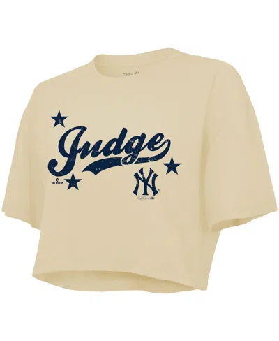 Majestic Women's Aaron Judge Cream New York Yankees Boxy Crop Top In Neutral