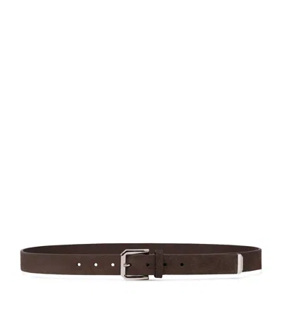 Brunello Cucinelli Inverted Leather Belt With Square Buckle And Toecap In Brown