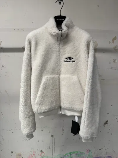Balenciaga Cropped Shearling Jacket In Gray