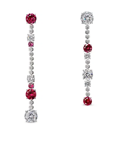 Anabela Chan 18k White Gold Garden & Time Morse Code Ruby And Diamond Earrings In Metallic